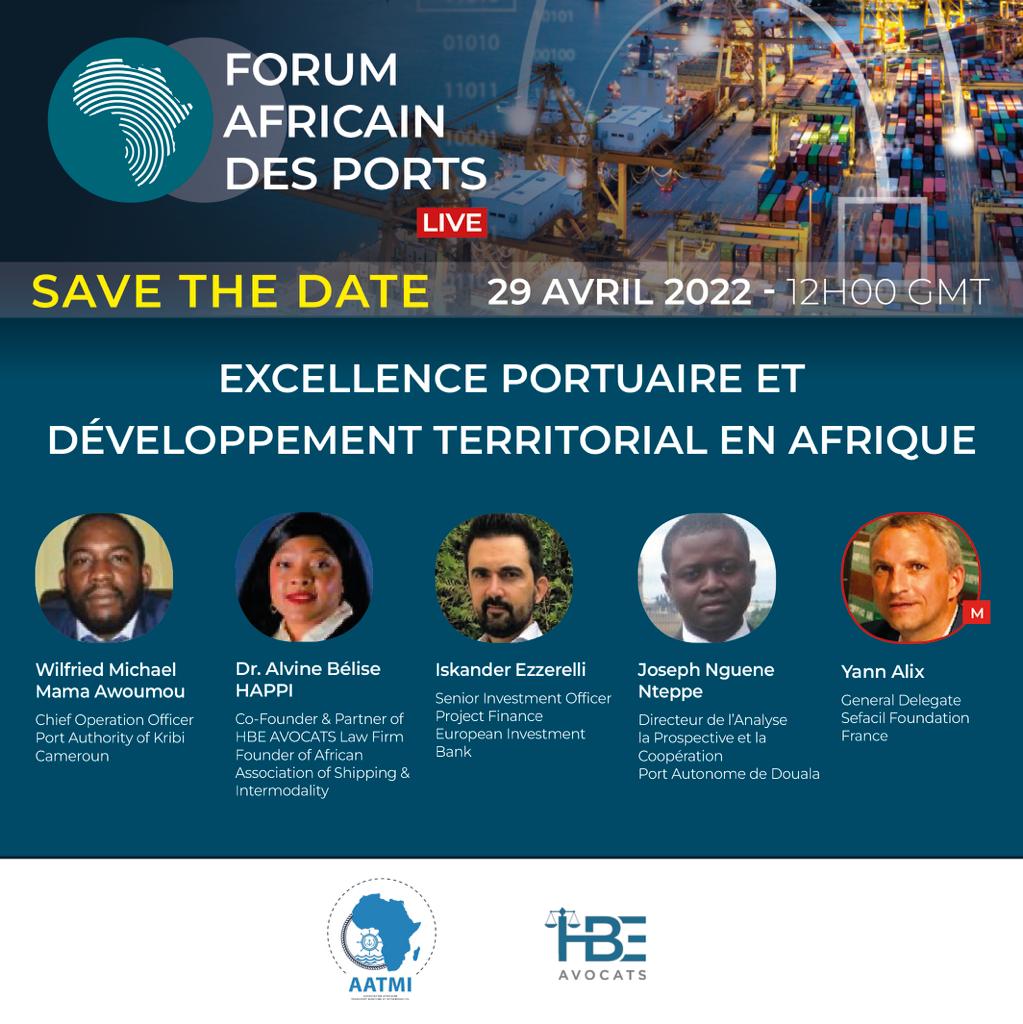 Flyer qui présente le thème et les orateurs de la conférence sous le thème Excellence portuaire et developpement territorial en afrique